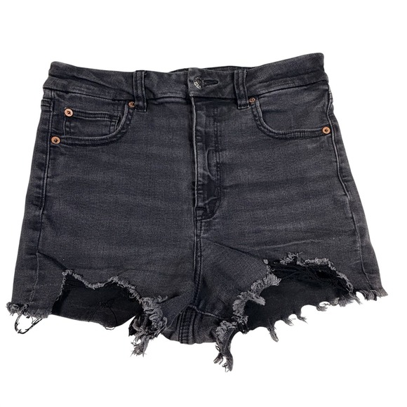 American Eagle Outfitters Pants - American Eagle Women's Size 8 Black Denim Curvy Hi-Rise Shortie Grunge Festival